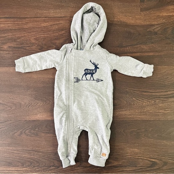 “Adam” personalized long sleeve gray romper, size 3-6 months 7 for all mankind - Picture 1 of 7